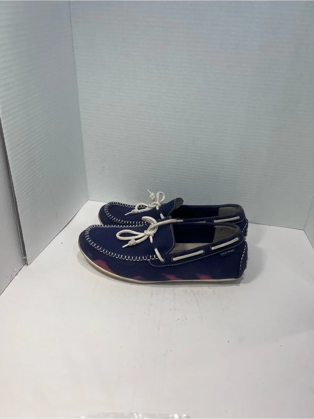 Cole Haan Navy Suede Boat Shoes with White Laces